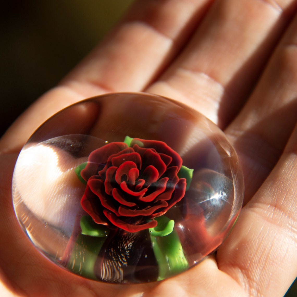 Artisan Glass Rose Paperweight Blown Glass Red Paperweight Etsy