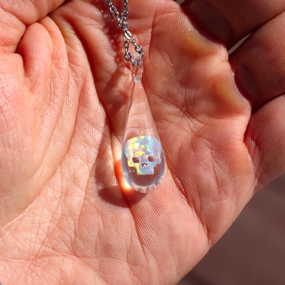 Heady Glass Pendant With Skull Opal Mystical Jewelry Blown