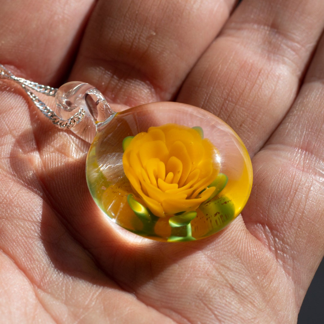 Blown Glass Pendant Rose Necklace Blown Glass Jewelry Glass Blown