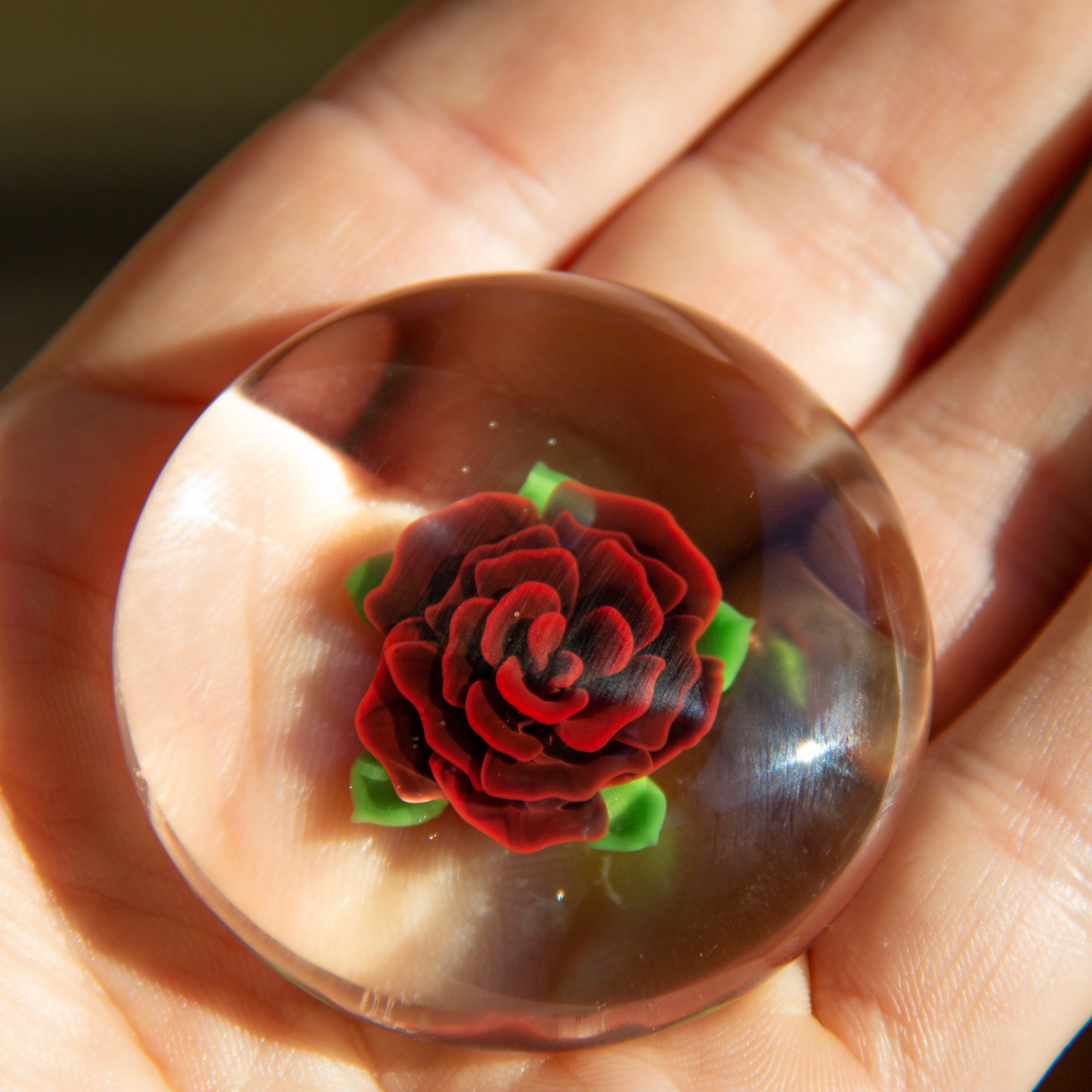Artisan Glass Rose Paperweight Blown Glass Red Paperweight Etsy