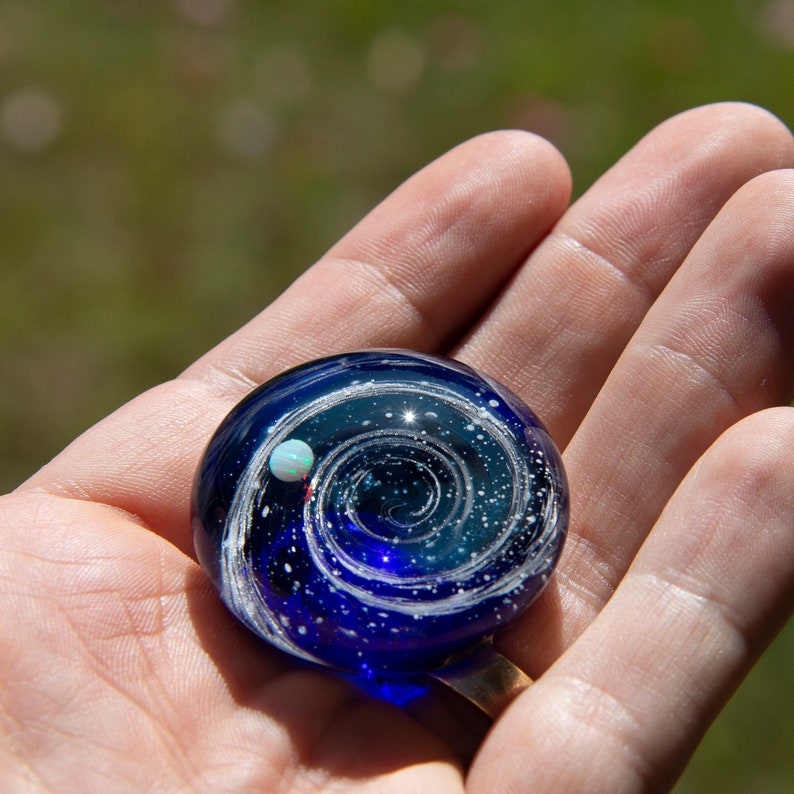Space Glass Paperweight with Opal Galaxy Paperweight Etsy