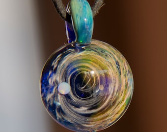 Blown Glass Galaxy Pendant Necklace - Trippy Jewelry - Opal Universe Necklace - Hippie Pendant Necklace - Glass Necklace Men