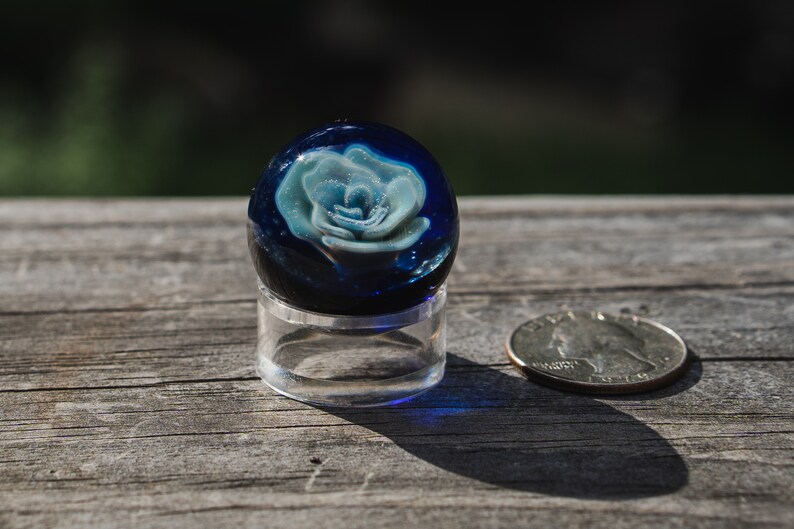 Art Glass Marbles Hand Blown Glass Marble Pale Blue Flower ...