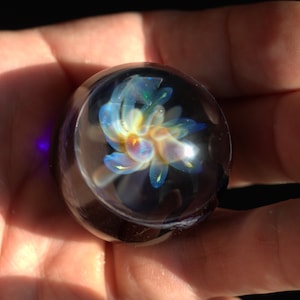 Space Glass - Blue Blown Glass Art Marble - Galaxy Sculpture - Collectible Marble - Lampwork Marble - Space Glass - Fumed Marble