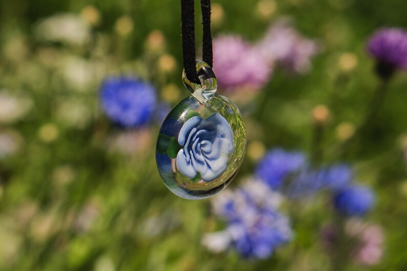 Blown Glass Flower Pendant Necklace for Women Glass Necklace Etsy