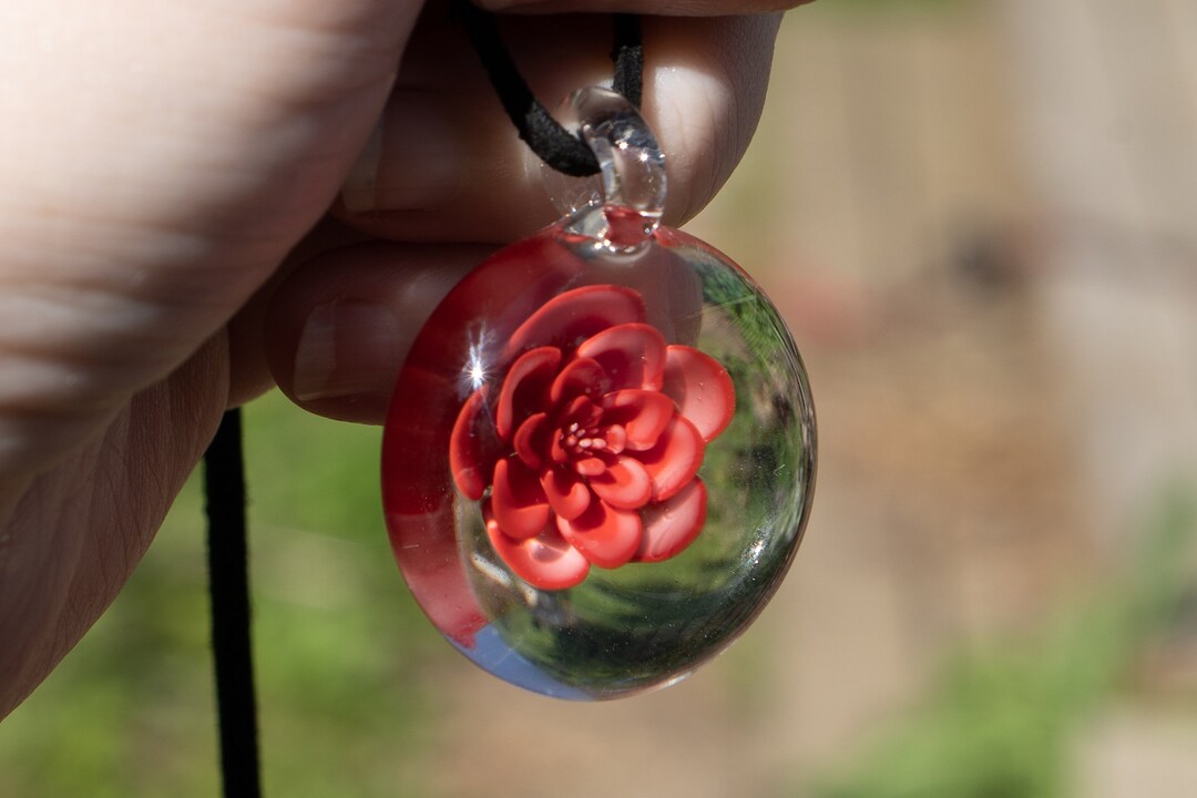 Blown Glass Flower Pendant Necklace Flower Jewelry Necklace Etsy