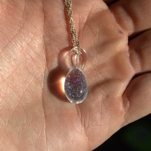 Heady Glass Pendant with Opal - Mystical Jewelry - Teardrop Necklace Dainty - Blown Glass Pendant Necklace - Trippy Glass Pendant Opal