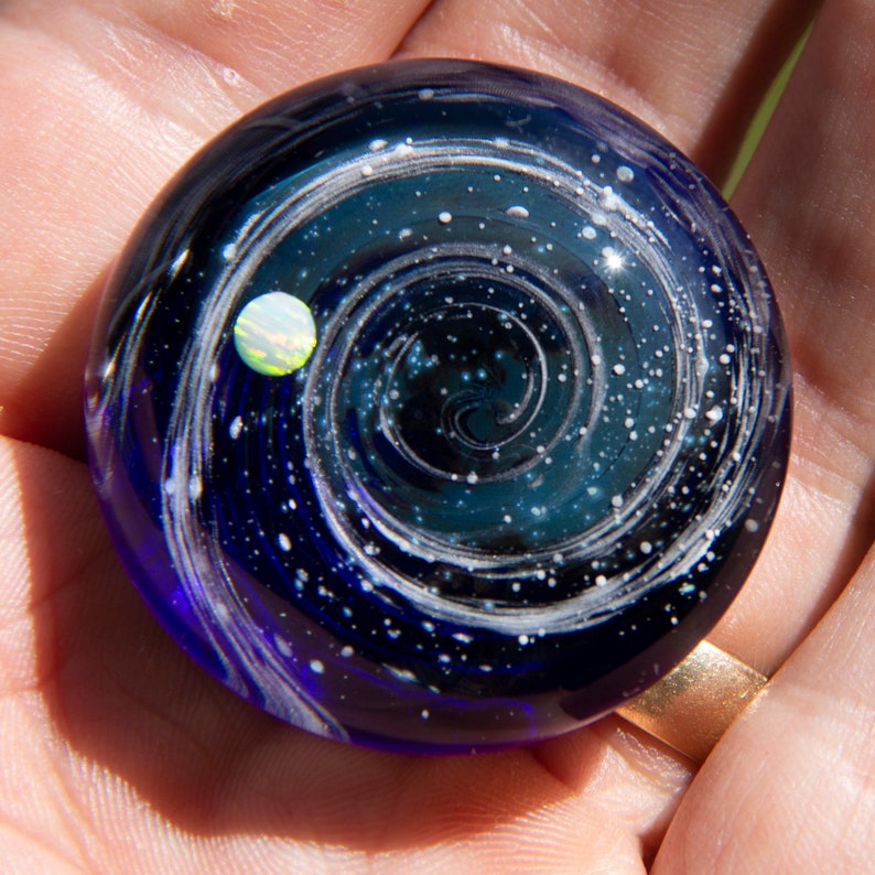 Space Glass Paperweight with Opal Galaxy Paperweight Etsy