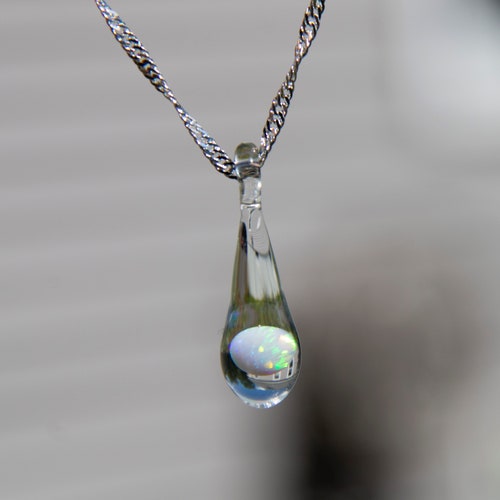 Opal Necklace - Opal Jewelry - Blown Glass Pendant Necklace - Dainty Opal Necklace - October Birthstone Jewelry - Delicate Necklace