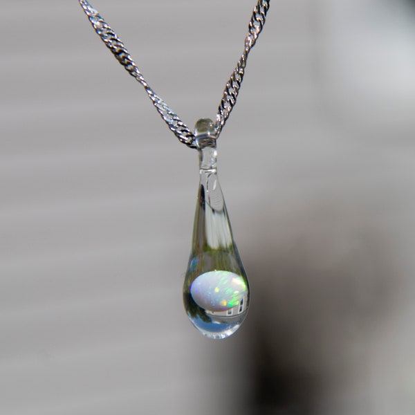 Opal Necklace - Opal Jewelry - Gemstone Necklace - Boho Jewelry - Floating Opal Necklace - Dainty Opal - Hippie Jewelry - Pear Shape
