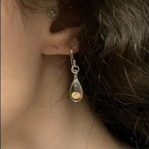 Hand Blown Glass Earrings - Opal Earrings Dangle - Glass Jewelry - Dainty Earrings - Drop Earrings for Women - Unique Design Glass Earrings