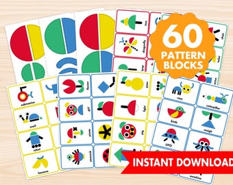 Montessori STEM Challenge Cards: Pattern Block Activity (Instant Download)