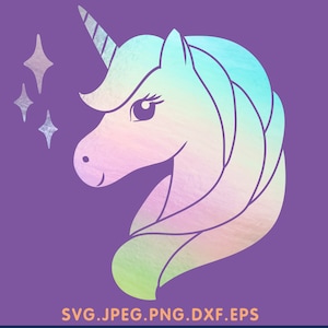 Unicorn Head SVG | cute Kawaii Unicorn face clipart | Cricut Cut File for DIY cCrafts | PNG Instant Download