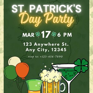 St. Patrick's Day Party Invitation | Editable Digital Template | Instant Download | Irish Theme | Shamrocks, Green Beer, Lucky Party Invite
