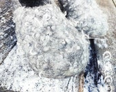 Wool felt slippers, natural eco gray wool , woolen clogs , latex leather soles