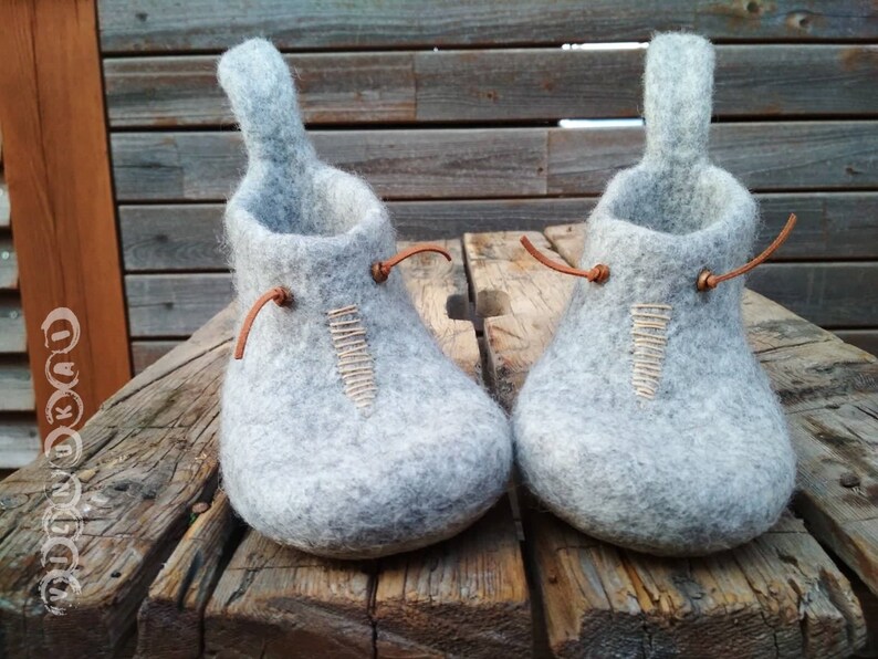 natural wool natural ruber latex soles made to order felted kids slippers
