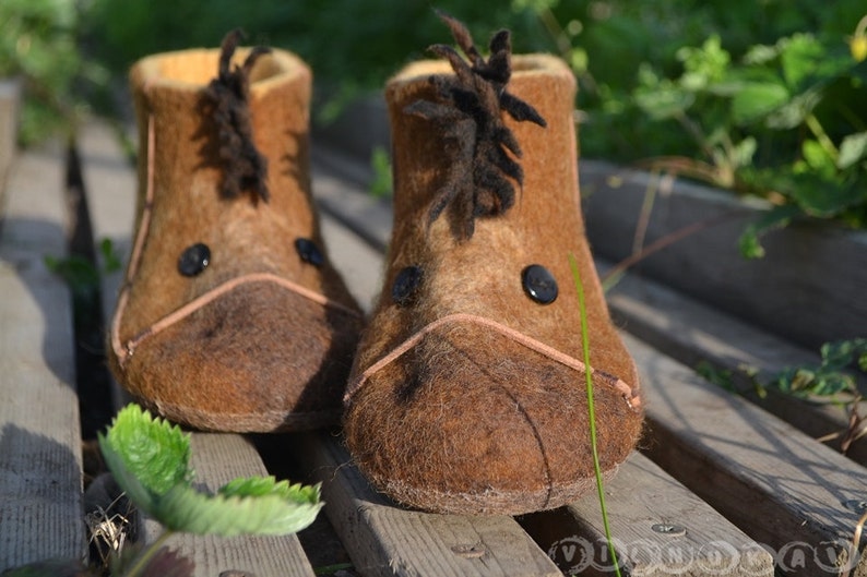 horses wool felted kids slippers