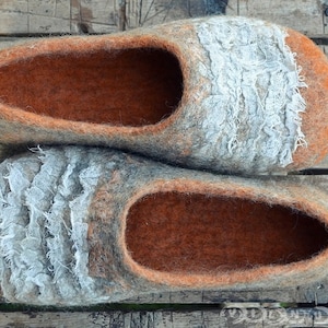 Wool felted slippers   Natural   Wool  Linen  eco
