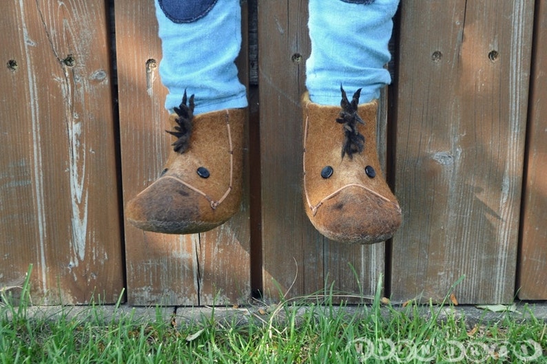 horses wool felted kids slippers