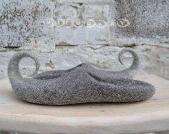 Wool felted slippers Natural Wool , Handmade ECO eco-friendly soles natural latex