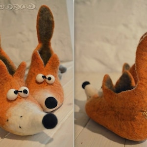 felted FOX SLIPPERS for kids, unisex slippers , made to order