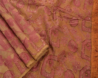 KK Vintage Multicolor Saree Art Silk Hand Beads Craft Premium Sari Fabric 5 Yard