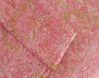 KreatvKraft Vintage Dupatta Lange Stola aus reiner Baumwolle Rosa Kota Doria Bedruckte Schals