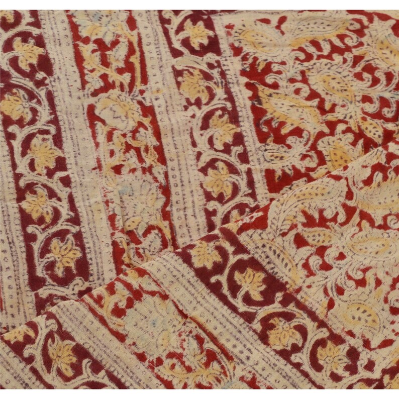KK Vintage Dupatta Long Stole Pure Cotton Red Block Printed Kalamkari