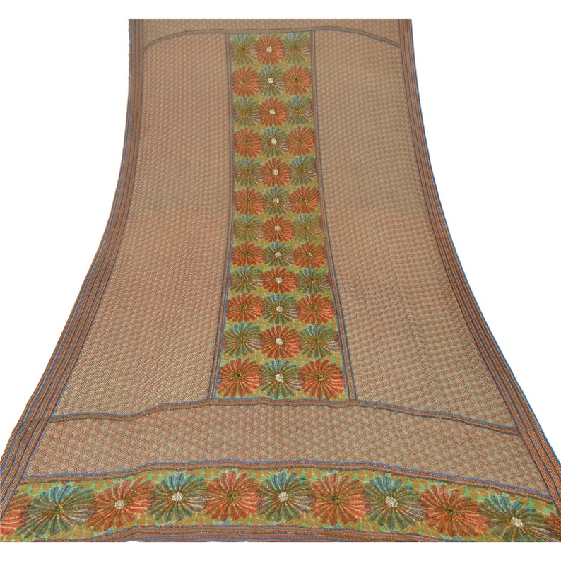KK Vintage Dupatta Long Stole Pure Chiffon Silk Veil Hand Beaded Scarves