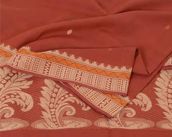 Sari de algodón puro rojo oscuro tejido a mano - Tela india vintage de 5 yardas, tela bohemia para confección de vestidos, materiales para manualidades, reciclaje creativo KreatvKraft