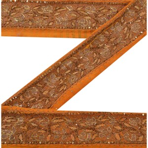 Hand Beaded Saffron Silk Sari Border: Zardozi Indian Trim by upholstery fabric KreatvKraft