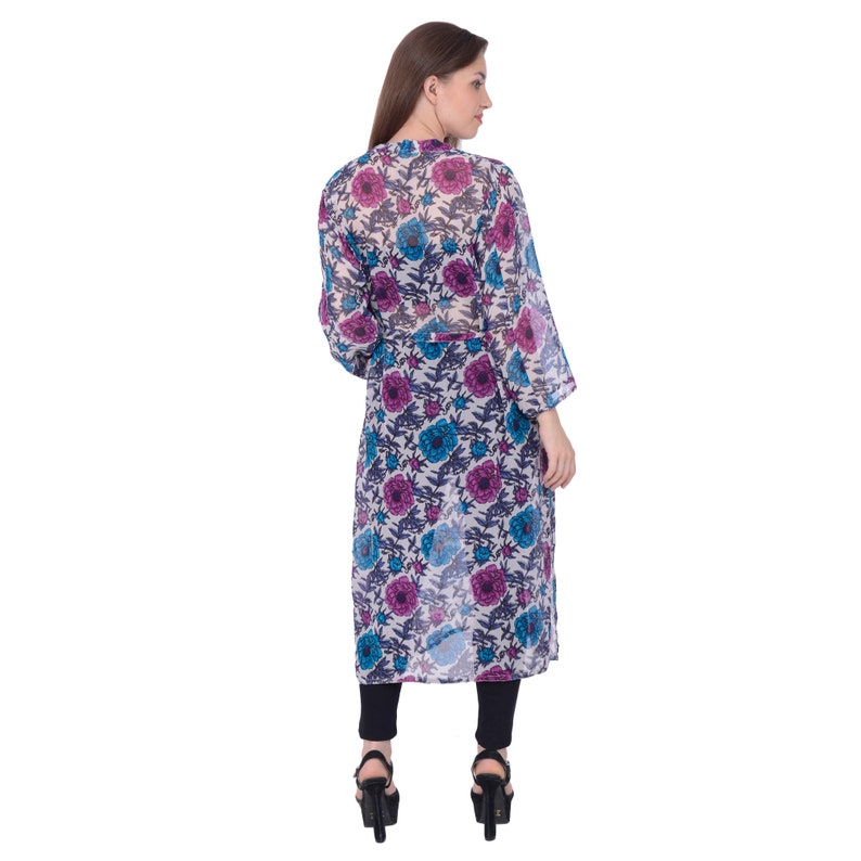 100/% Pure Georgette White Floral Printed Long Shrug CasualBeach Wear