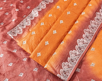 Vintage Sari 100% Pure Silk Orange Indian Sarees Woven 5yd Fabric Bohemian Fabric For Dressmaking,Craft Supplies,Upcyclers,Decor