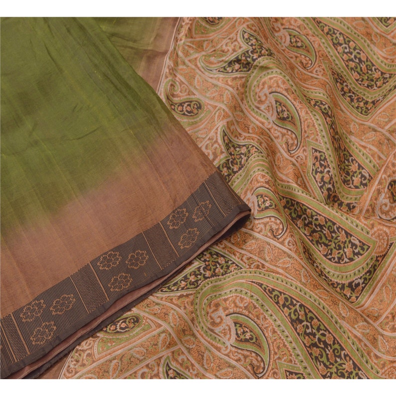 Vintage Sari 100/% Pure Silk Green Printed Sarees Floral 5 Yd Craft Fabric