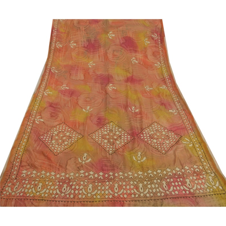 KK Vintage Multi Color Art Silk Saree Embroidered 5 Yd Fabric Craft Sari
