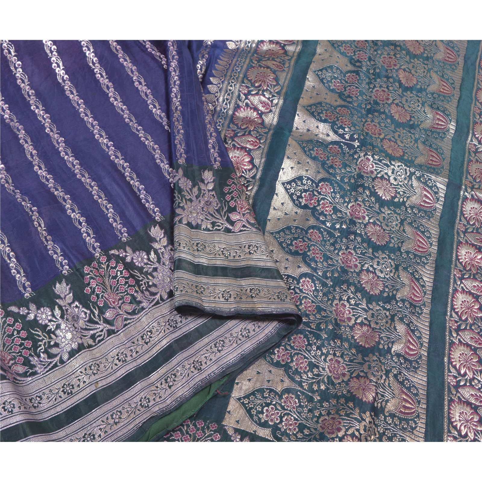 Vintage Saree 100% Pure Georgette Silk Floral Printed Woven Sari Craft Fabric