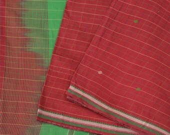 Saris vintage 100% algodón puro, rojos y verdes, tejidos a mano, 5 yardas. Diseño de tela artesanal: vestidos, caftanes, faldas, proyectos KreatvKraft.