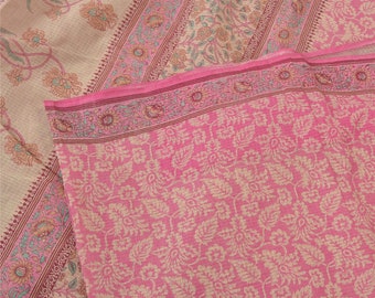 KreatvKraft Vintage Sari 100% Pure Cotton Sarees Pink Kota Doria Printed 5yd Craft Fabric