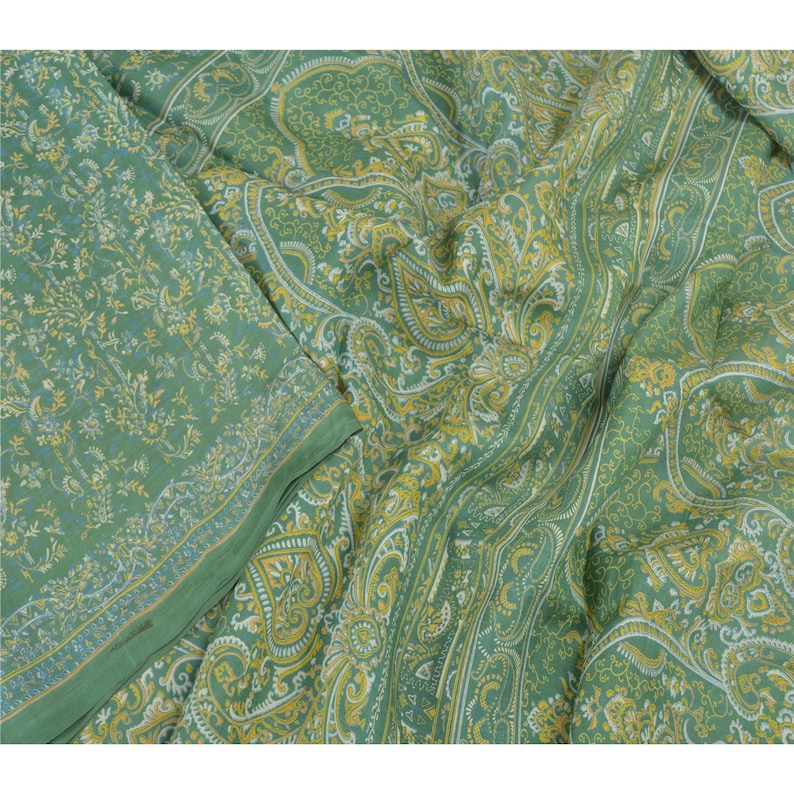 Vintage Sari 100% Pure Silk Green Indian Printed Craf Sarees Finally resale start Philadelphia Mall 5yd