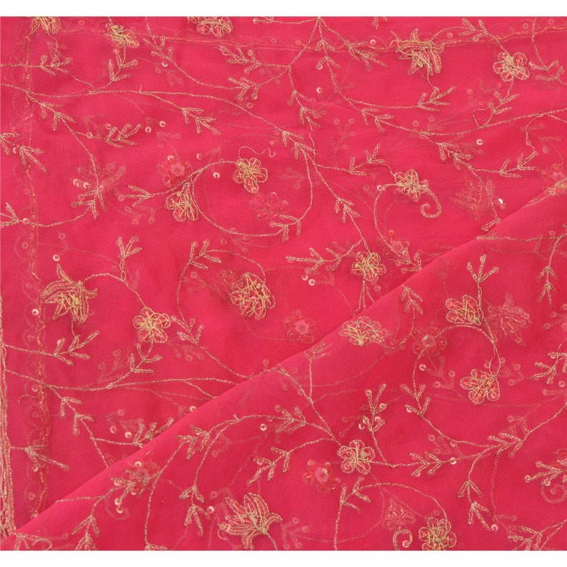 KK Vintage Dupatta Long Stole Georgette Pink Shawl Hand Beaded Scarves