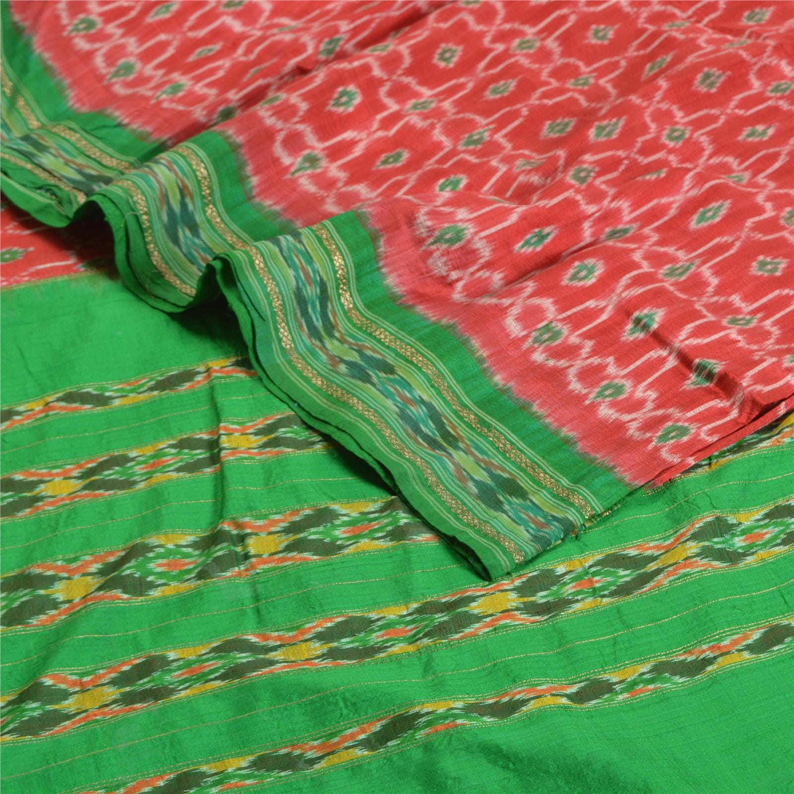 Tissu Sari Vintage En Soie Pure 100% - Rouge - 3.7m X 1.16m - Tissé à La Main Inde