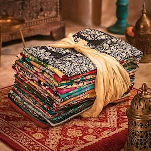 KreatvKraft Wholesale Recycled Used Vintage Handmade Pure Cotton Indian Sarees Lot - 40 Pcs Bulk for Fabric Craft, Decor, Dressmaking