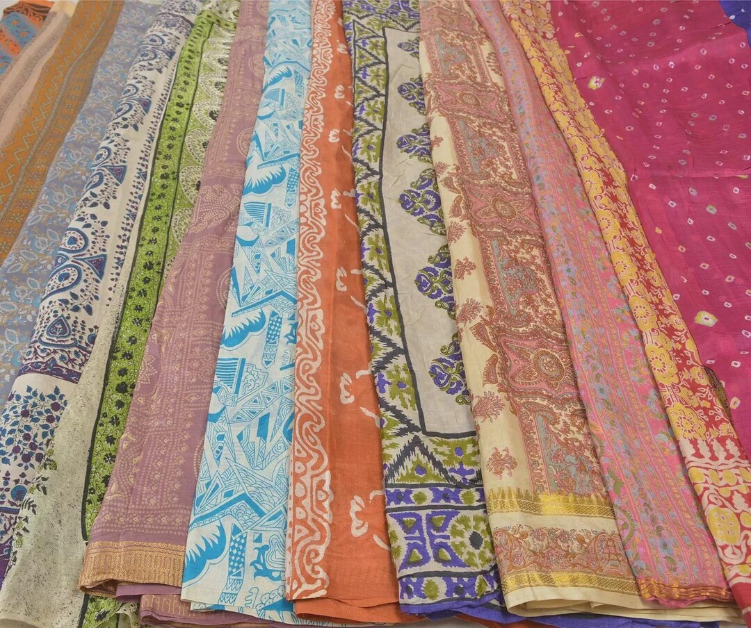 kreatvkraft-vintage-printed-pure-silk-saree-lot-recycled-indian-sari