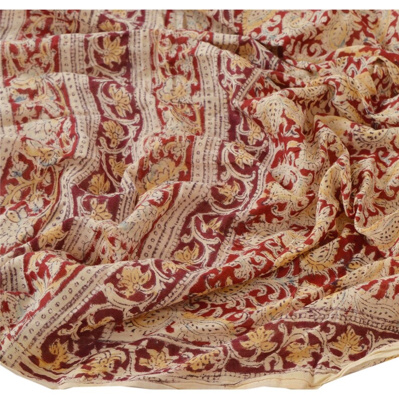 KK Vintage Dupatta Long Stole Pure Cotton Red Block Printed Kalamkari