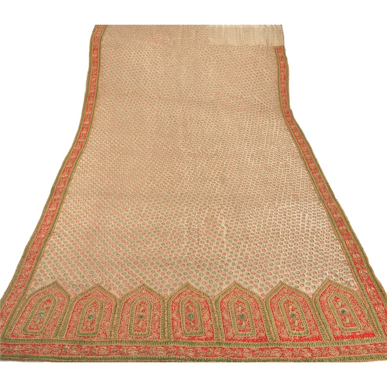 KK Vintage Golden Heavy Dupatta Tissue Silk Zari Hand Beaded Ethnic Stole