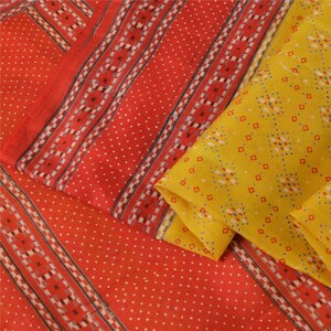 Vintage Saree Yellow & Red Craft abric 100% Pure Silk Geometric Printed Sari Crafting, Upcycling, Recycling, Dress Making, Decor KreatvKraft