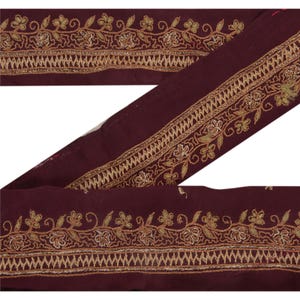 Hand Beaded Sari Border: Purple Crepe Silk Craft Trim, Zari Lace (1 Yard) upholstery fabric KreatvKraft