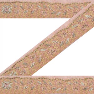KreatvKraft Vintage Sarees/Sari Border Hand Beaded Tissue Zari Zardozi Craft 1Yd Trims 1.5'W Ribbon Rosa