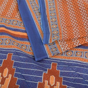 Geometric Printed 100% Pure Cotton Vintage Saree Orange Sari 8+Yard Craft Fabric Supplies Home Decor, Sewing, DIY Projects By KreatvKraft