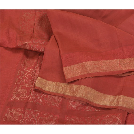 Vintage Sari Art Silk Dark Red Sarees Premium Woven 5 Yd Craft Fabric